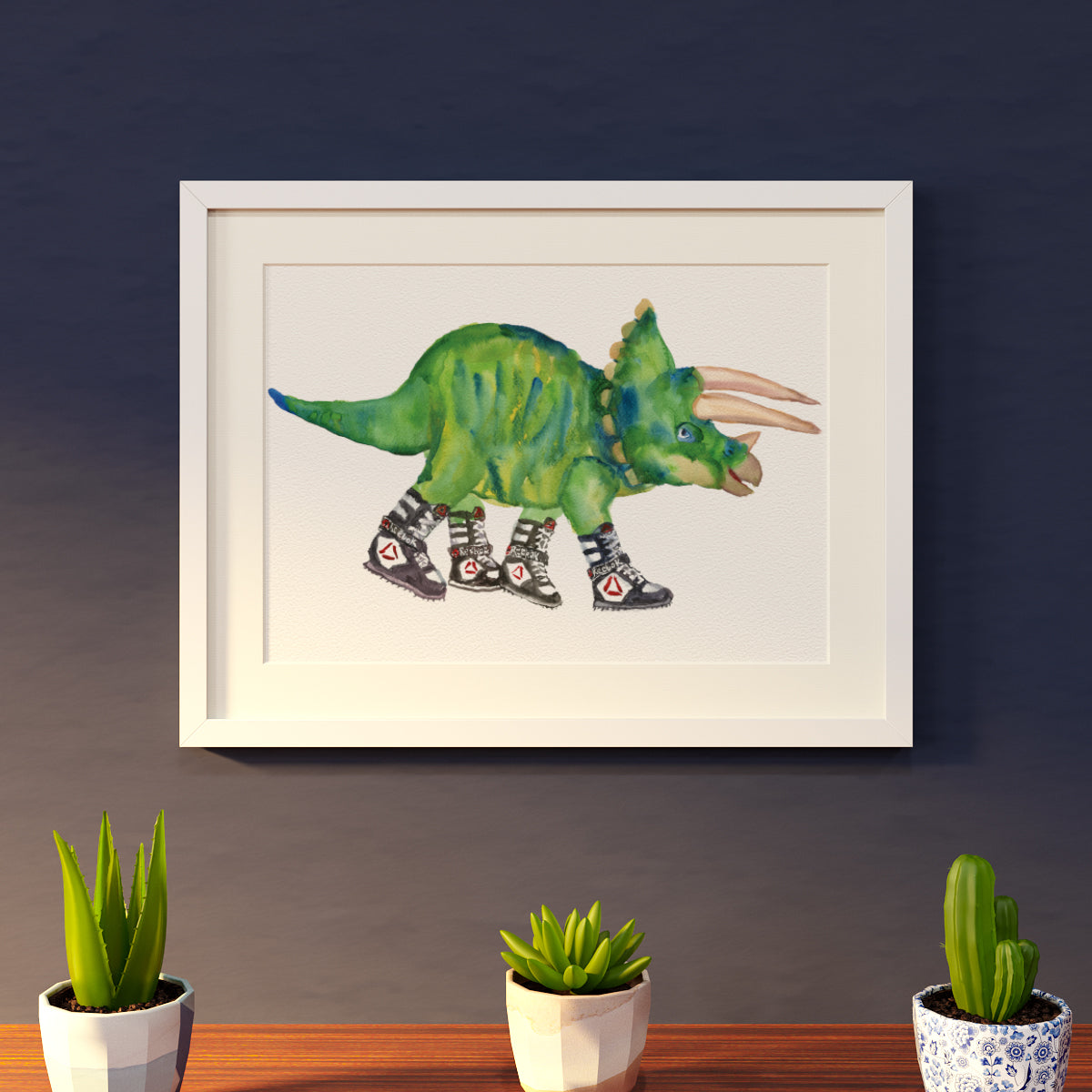 Triceratops in High Tops Original watercolour